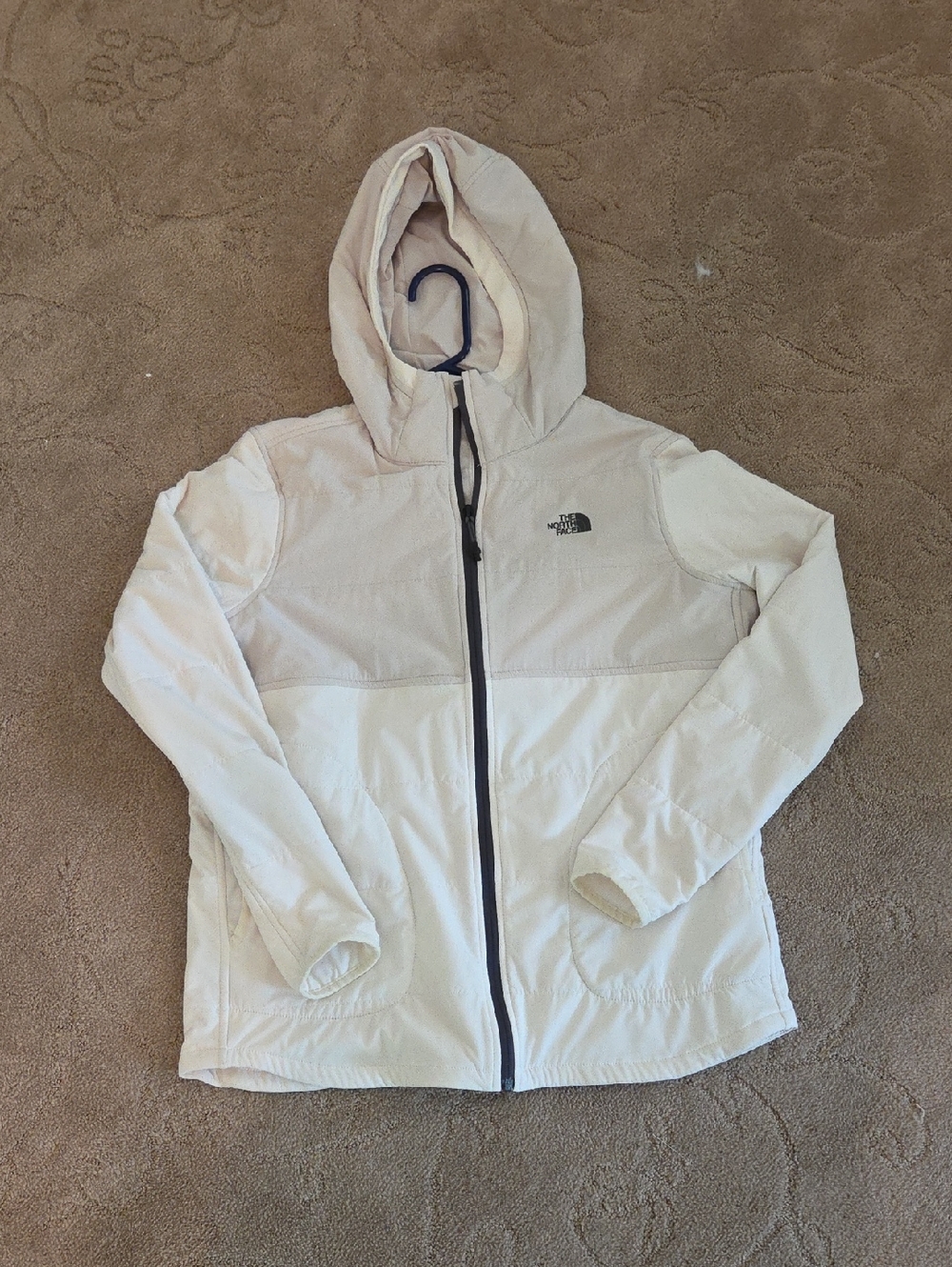 The North Face Two-Tone Hooded Zip Jacket in Beige and Cream